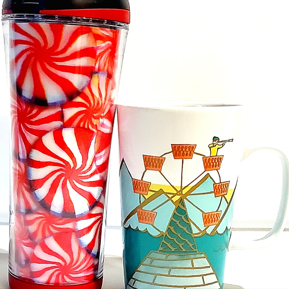 STARBUCKS 16oz TUMBLER & MUG. 2007 & 2015. LIKE NEW! CLOSEABLE TUMBLER